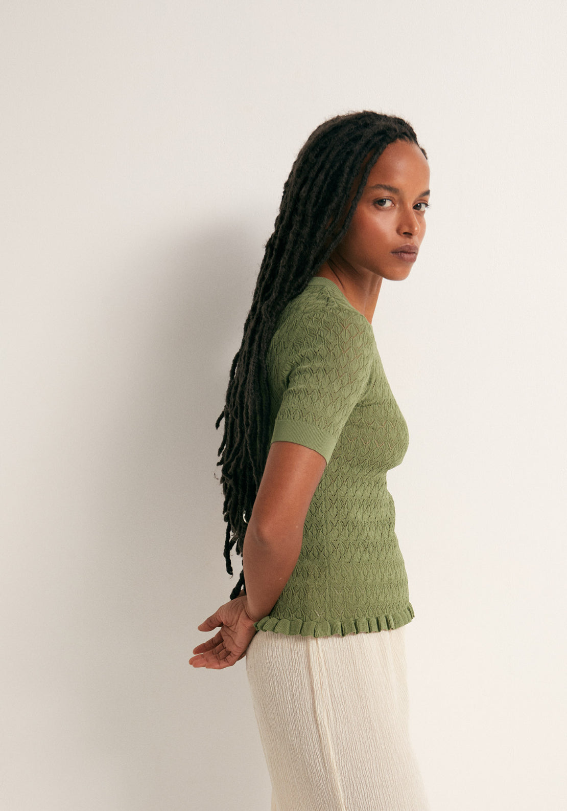Openwork Short Sleeve Top - Salvia