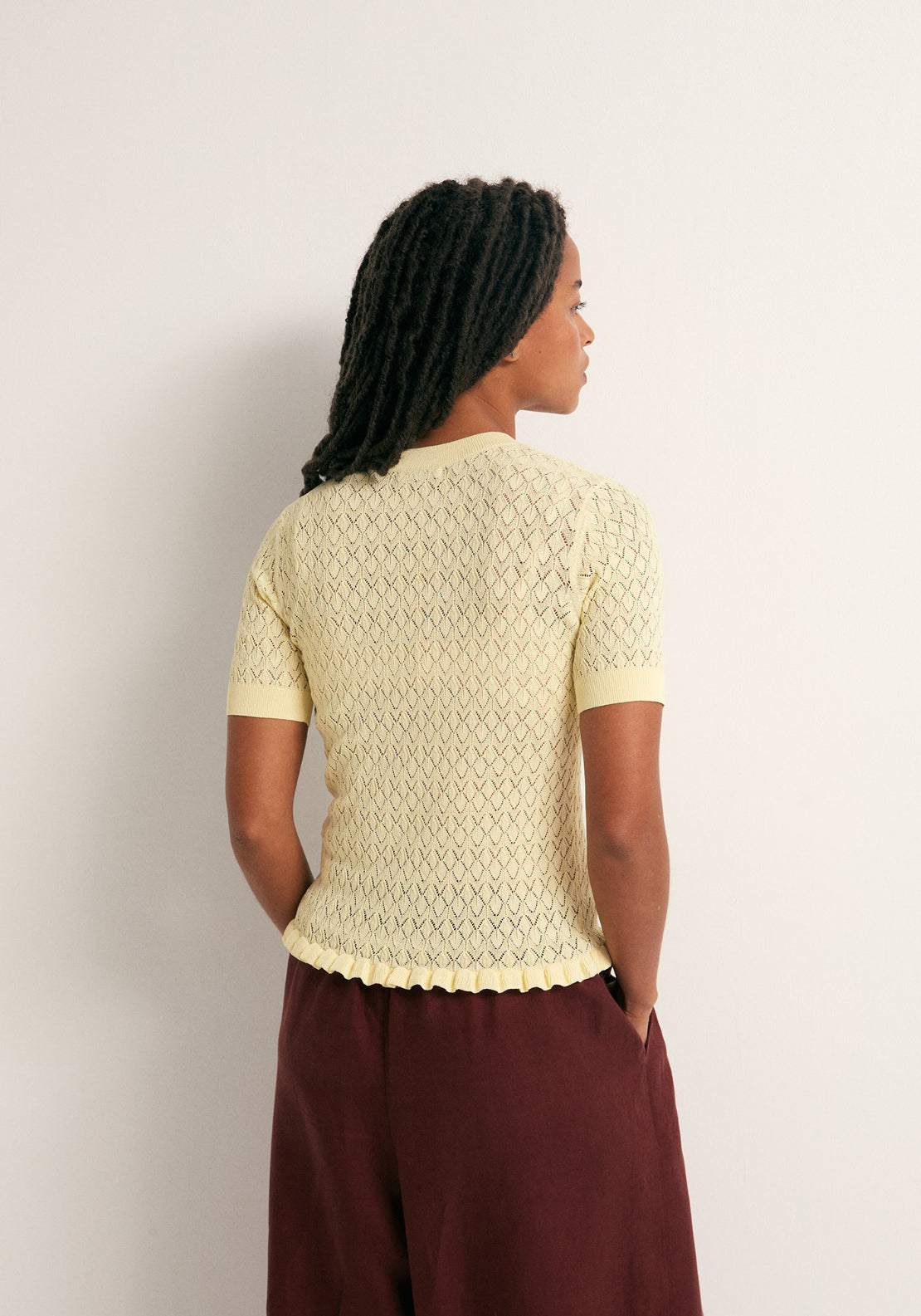 Openwork Short Sleeve Top - Yellow