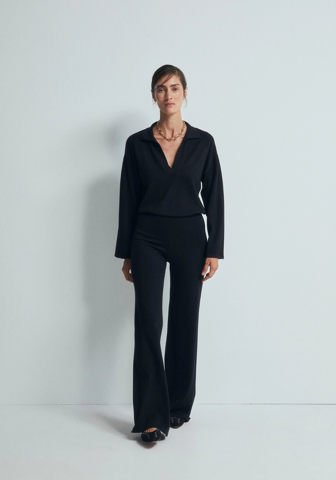 Plain Knit Trousers - Black