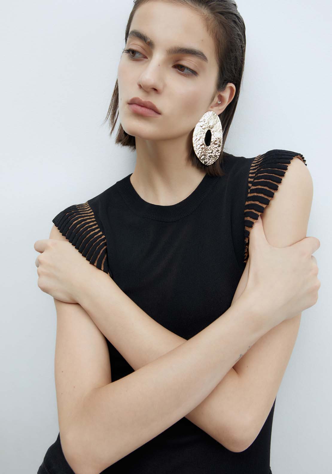 Sfera Ruffled Shoulders Top - Black 2 Shaws Department Stores