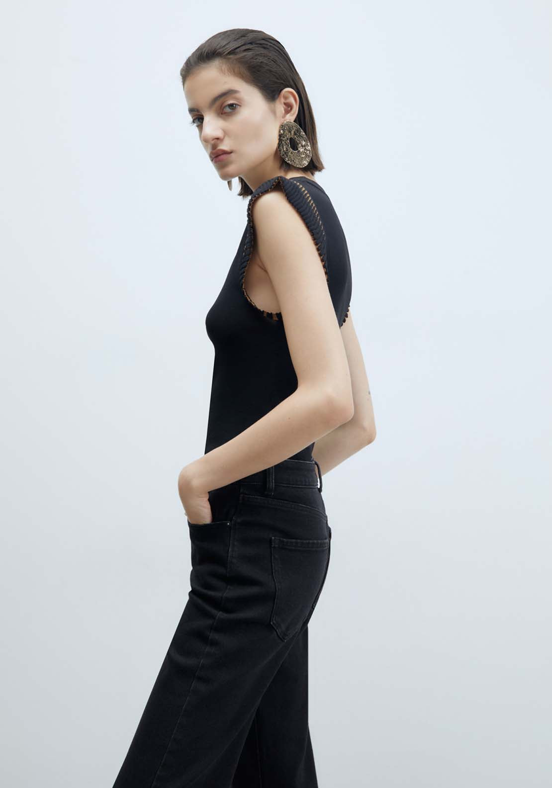 Sfera Ruffled Shoulders Top - Black 4 Shaws Department Stores