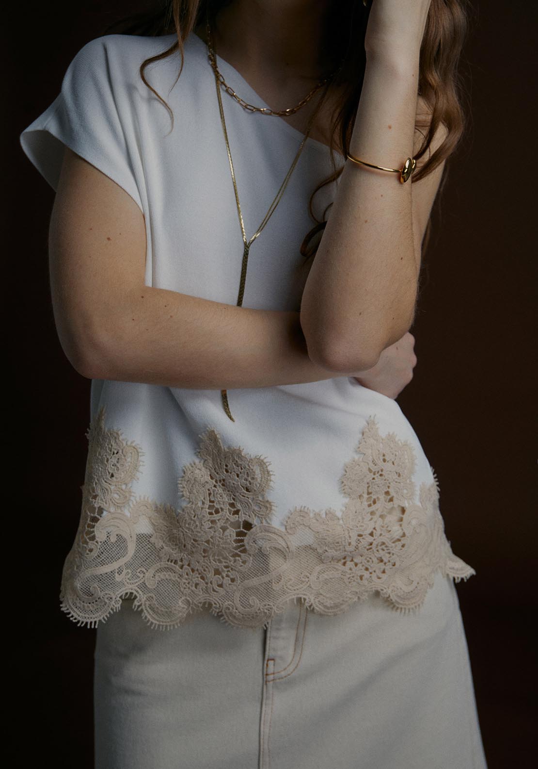 Sfera Sleeveless Top W Lace Detail - Ecru 1 Shaws Department Stores