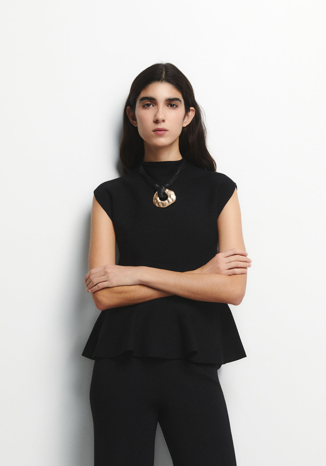 Peplum Knit Top - Black