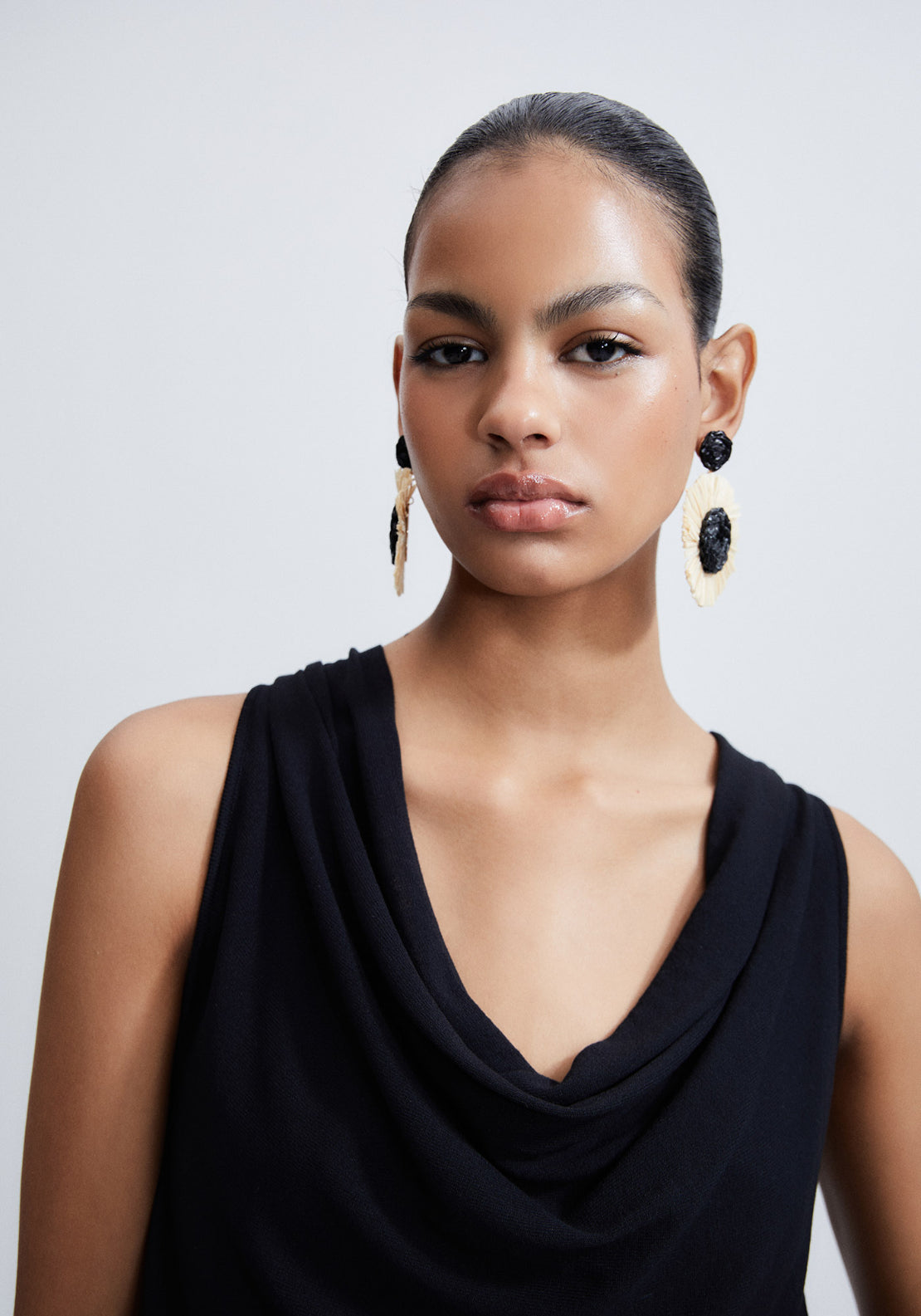Draped Cowl-Neck Top - Black
