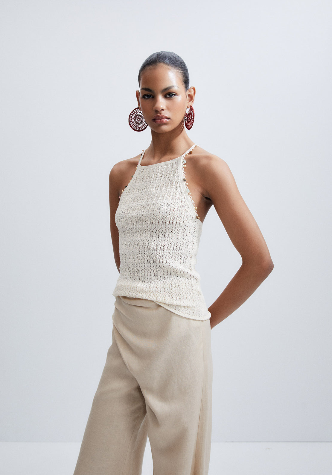 Sl Top W Beaded Back - Cream