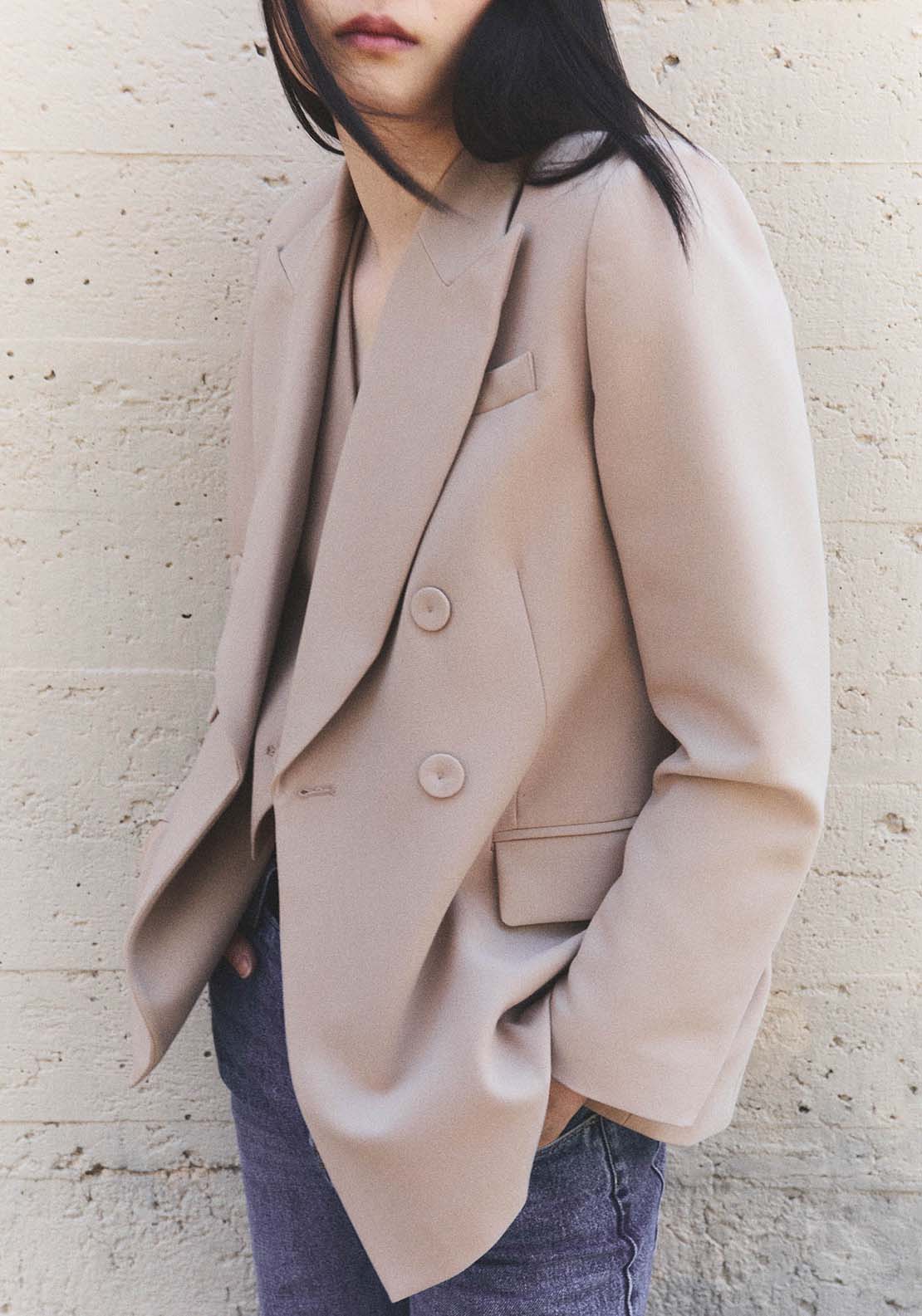 Sfera Button double-breasted blazer - Camel 3 Shaws Department Stores