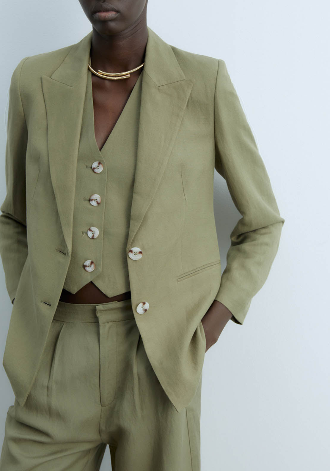 Sfera Linen Jacket - Khaki 1 Shaws Department Stores