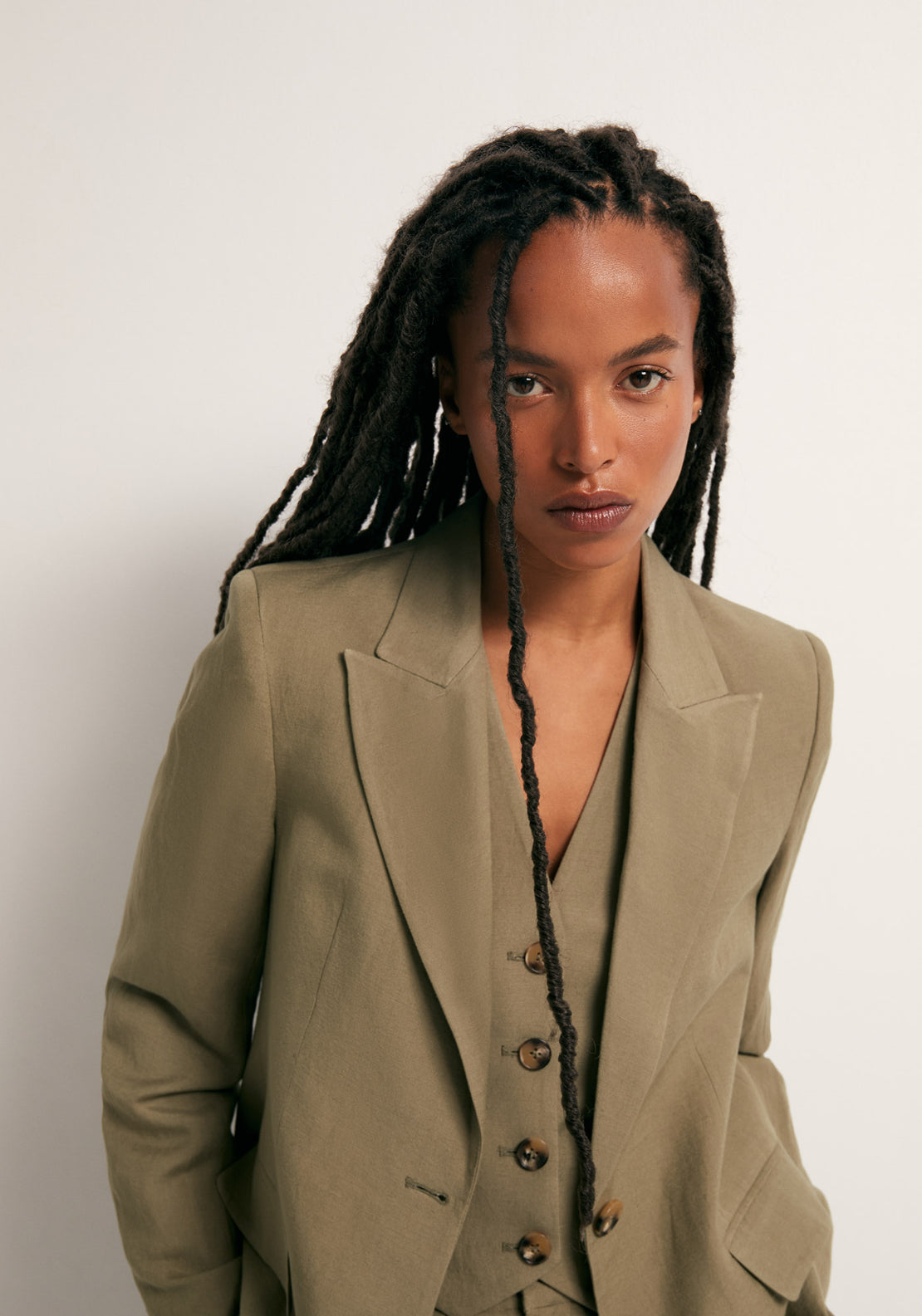 Double Breasted Linen Jacket - Beige