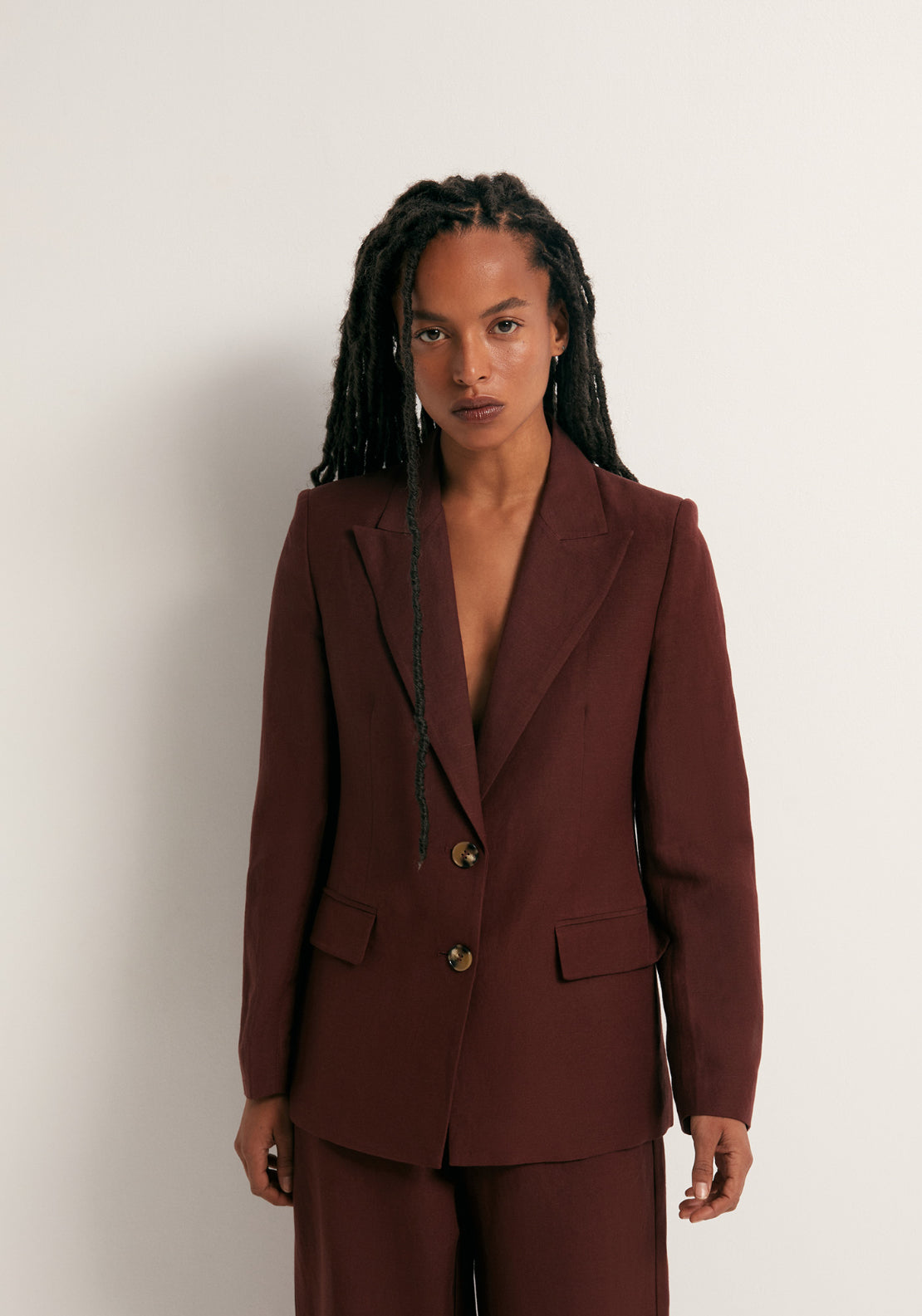Double Breasted Linen Jacket - Red