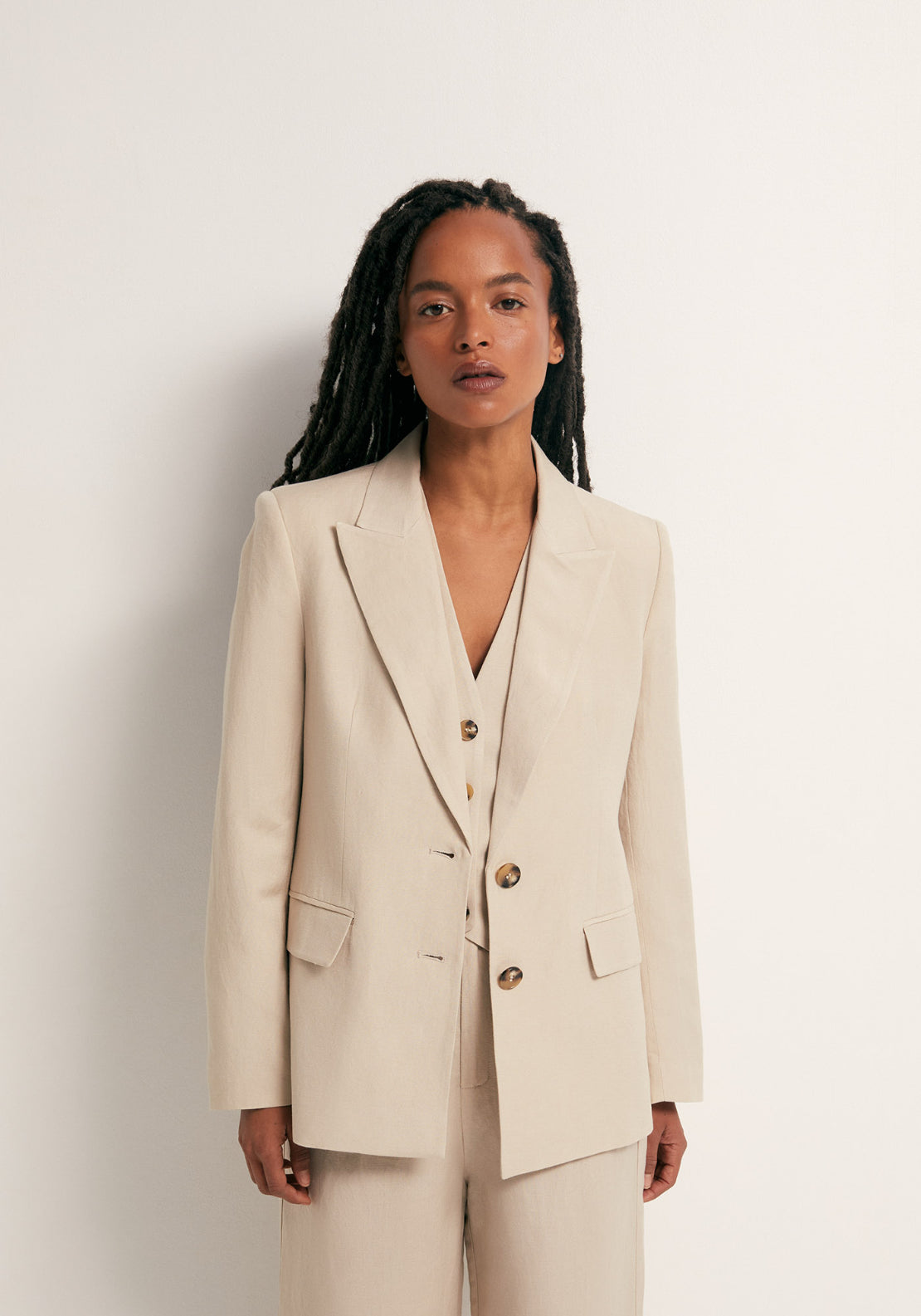 Double Breasted Linen Jacket - Beige