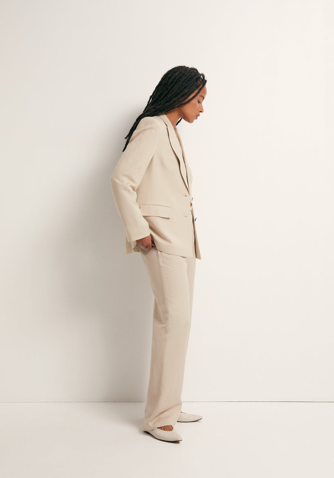 Double Breasted Linen Jacket - Beige