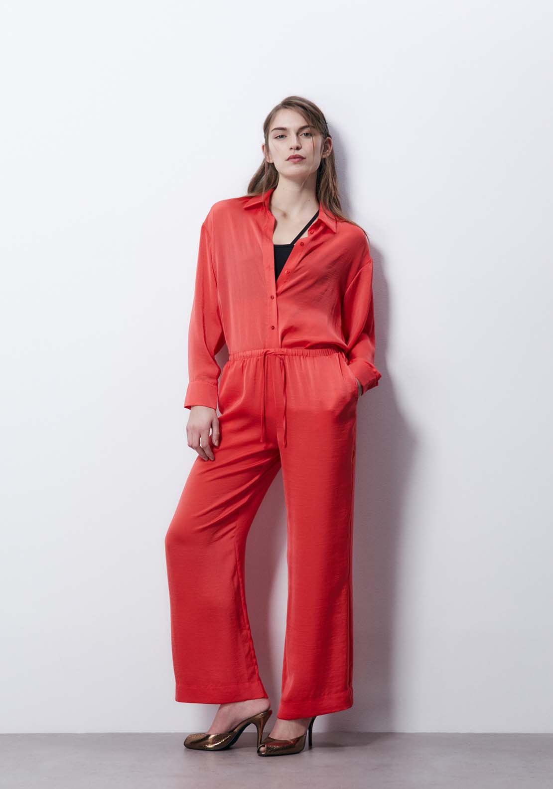Sfera Wide Satin Pants - Red 2 Shaws Department Stores