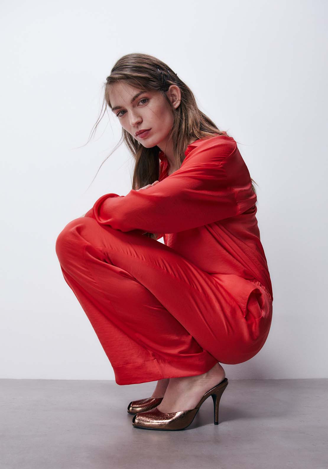 Sfera Wide Satin Pants - Red 4 Shaws Department Stores