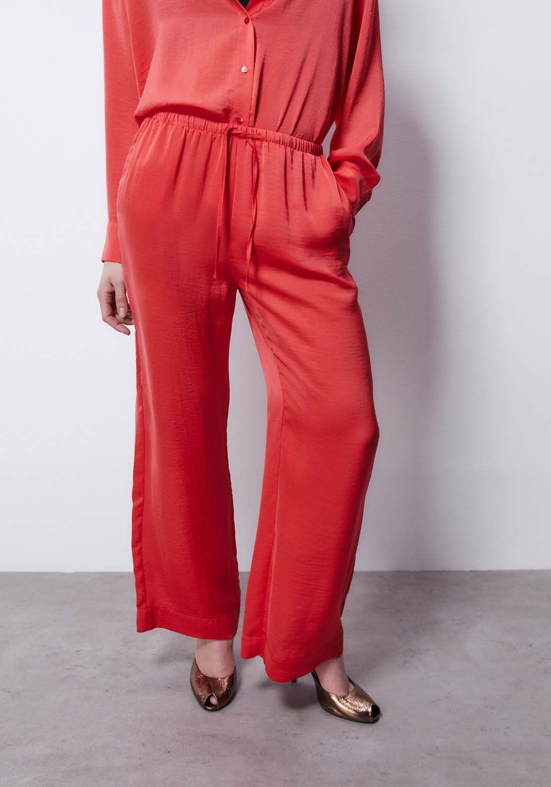Sfera Wide Satin Pants - Red 1 Shaws Department Stores