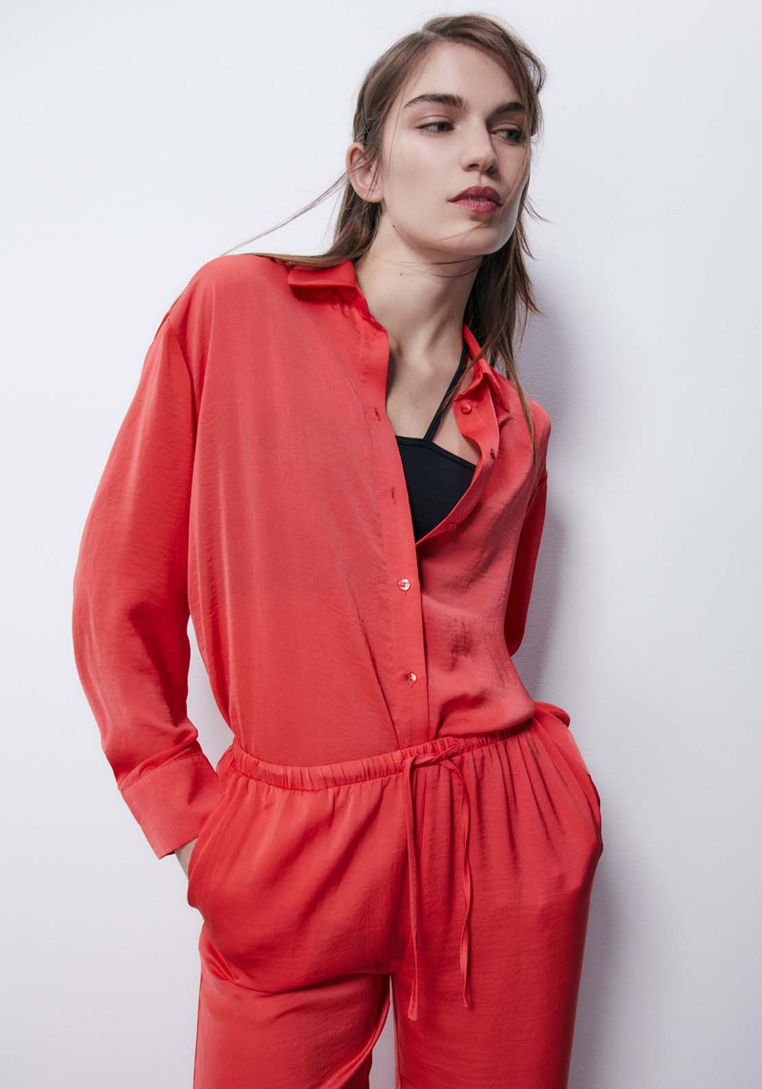 Sfera Wide Satin Pants - Red 5 Shaws Department Stores
