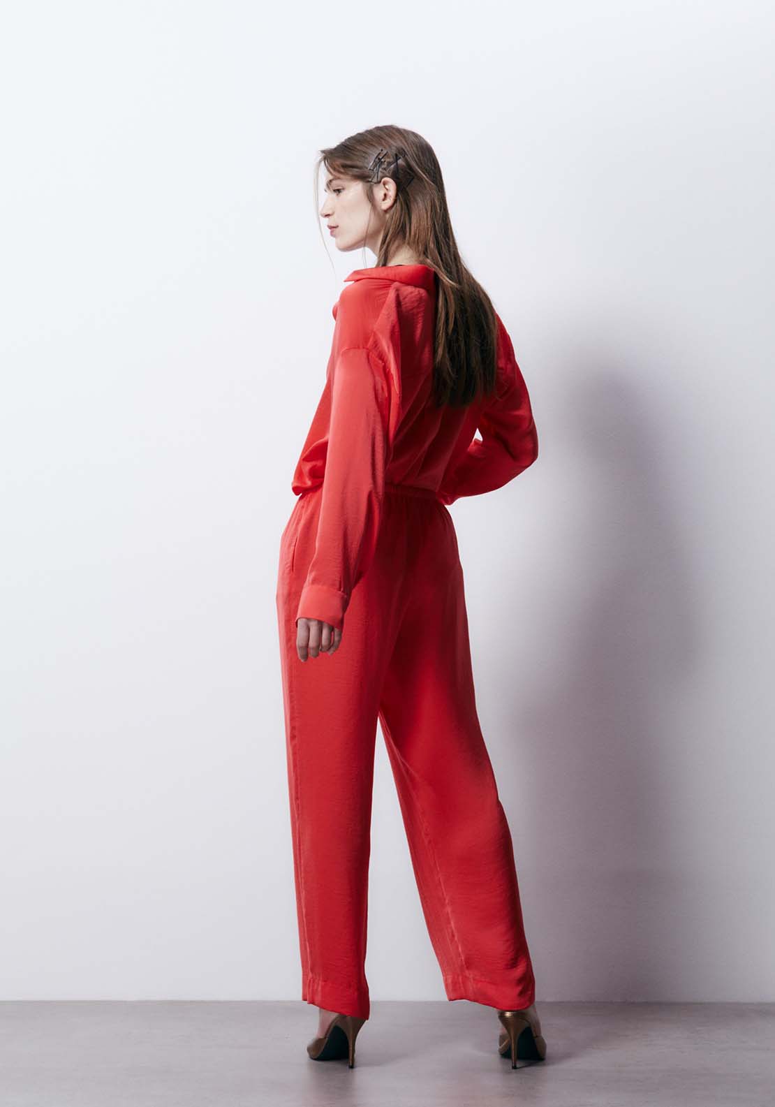 Sfera Wide Satin Pants - Red 3 Shaws Department Stores
