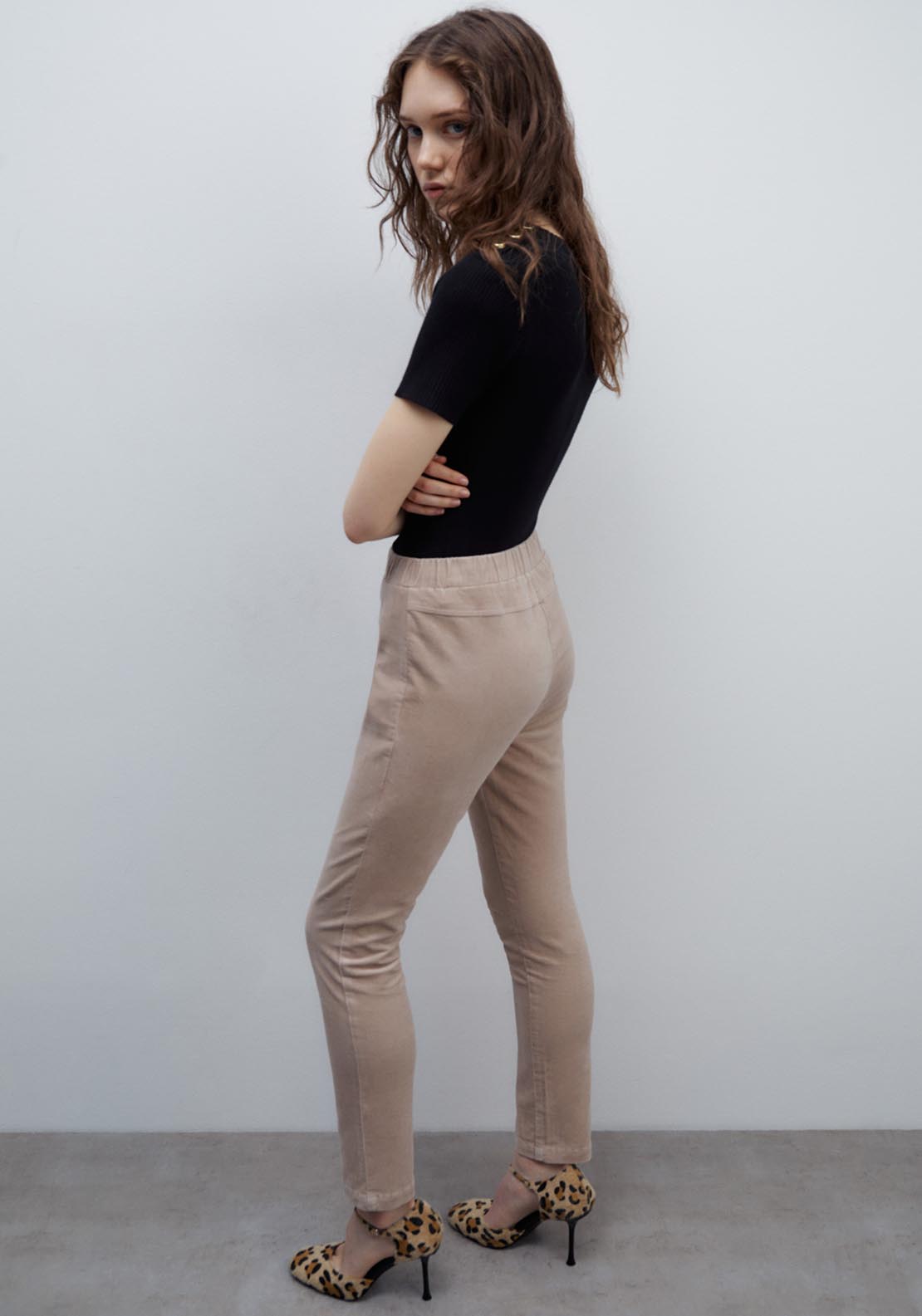 Sfera Micro-corduroy leggings - Ecru 2 Shaws Department Stores
