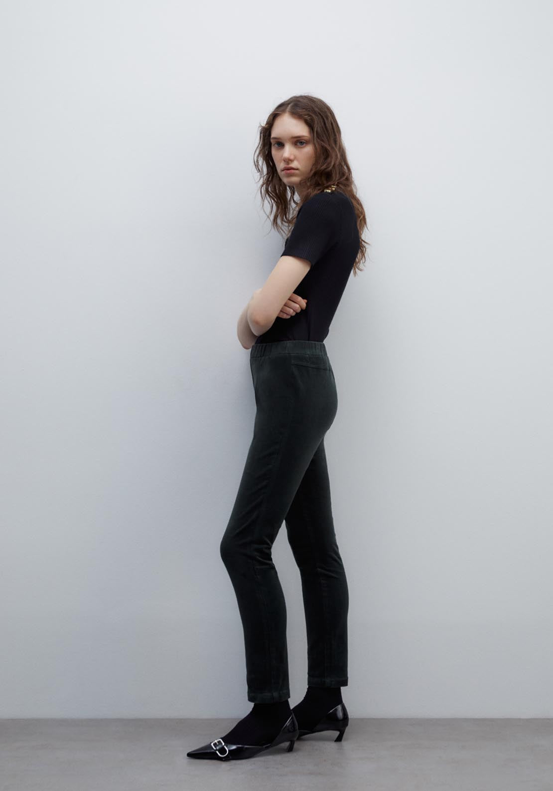Sfera Micro-corduroy leggings - Bottle Green 3 Shaws Department Stores