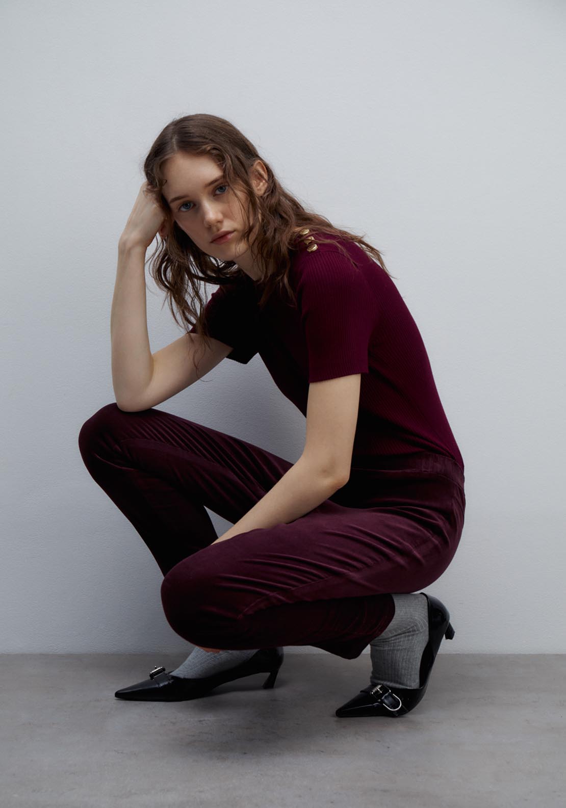 Sfera Micro-corduroy leggings - Dark Burgundy 5 Shaws Department Stores
