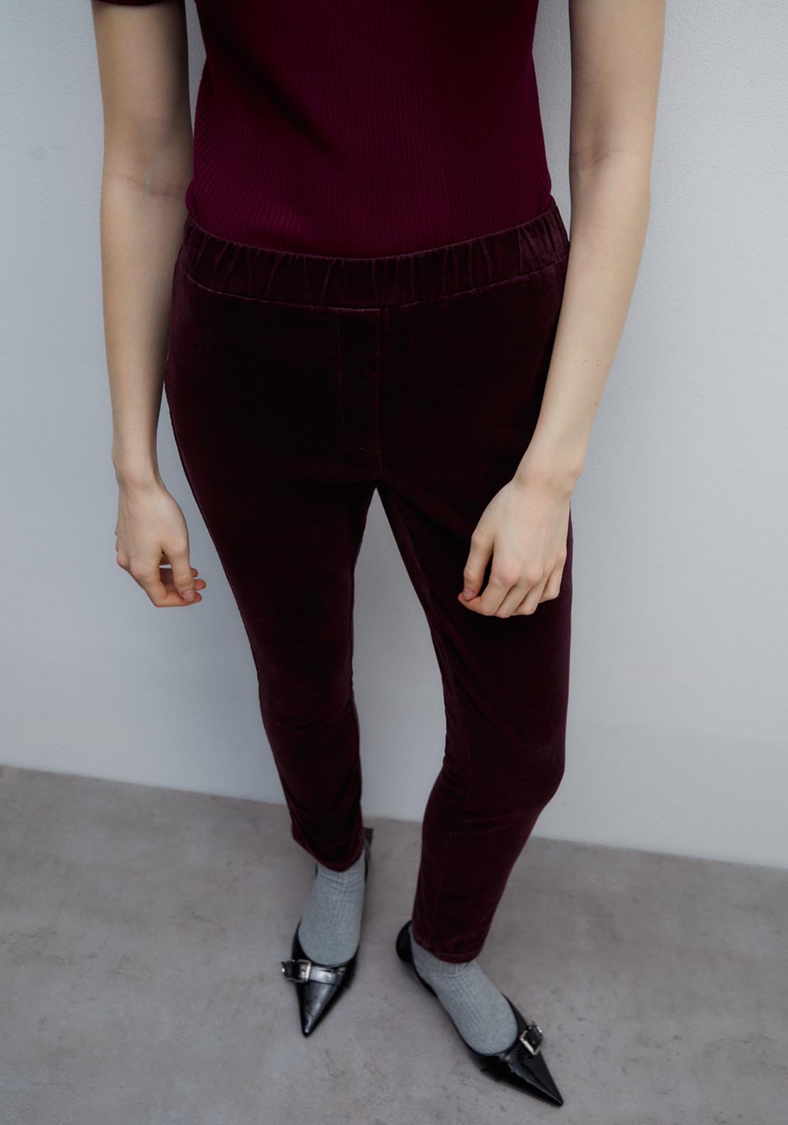 Sfera Micro-corduroy leggings - Dark Burgundy 1 Shaws Department Stores