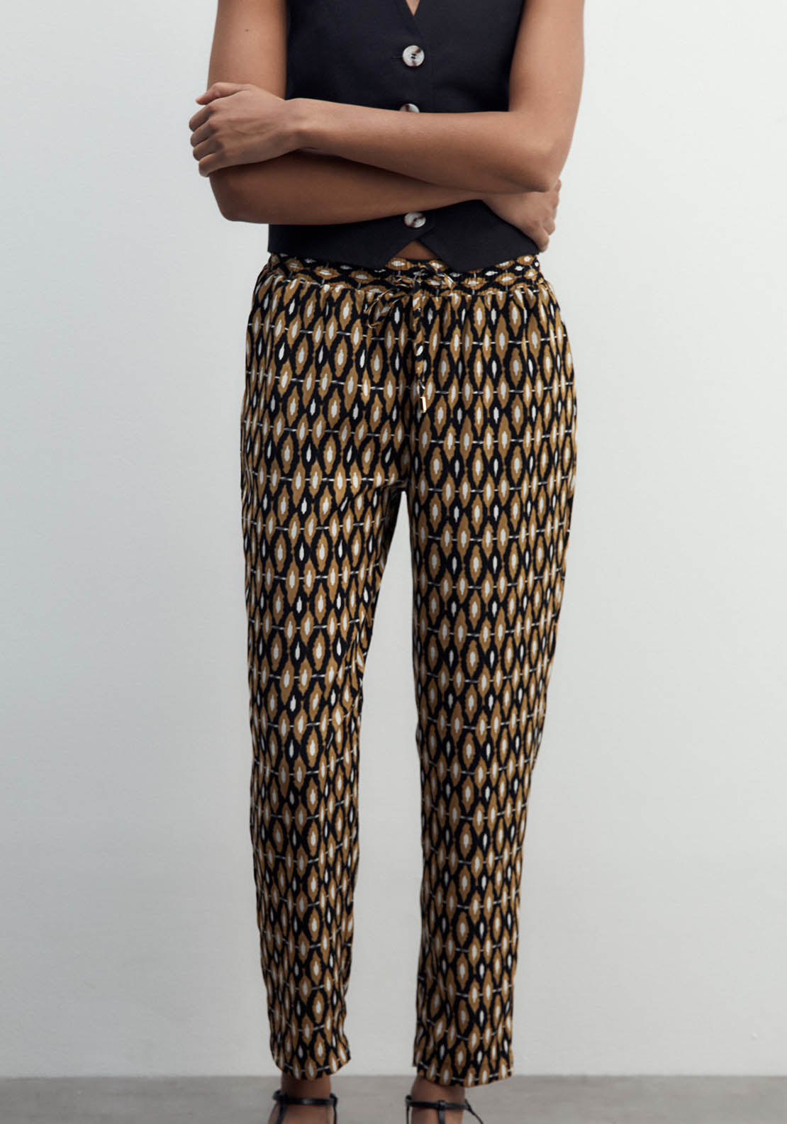 Sfera Printed Loose-Fit Trousers - Brown 2 Shaws Department Stores