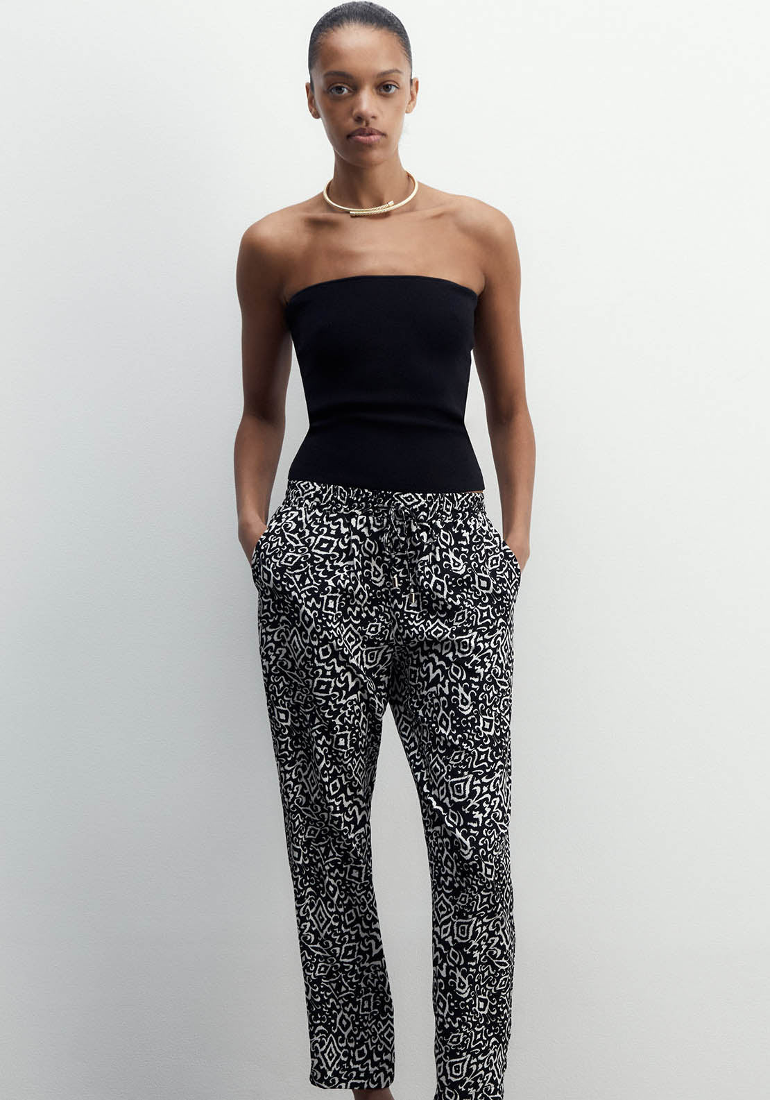 Sfera Printed Loose-Fit Trousers - Black 1 Shaws Department Stores
