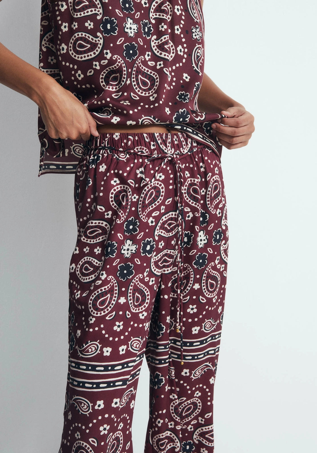 Scarf-Print Trousers - Red