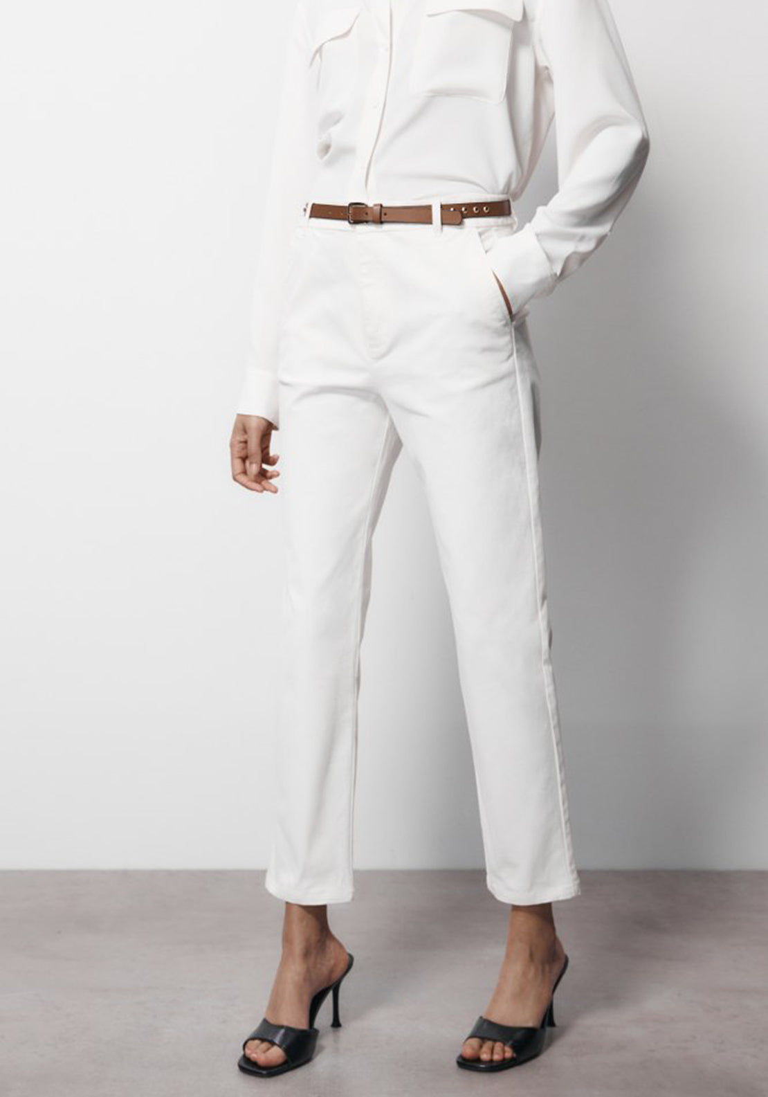 Sfera Belted chinos - White 1 Shaws Department Stores