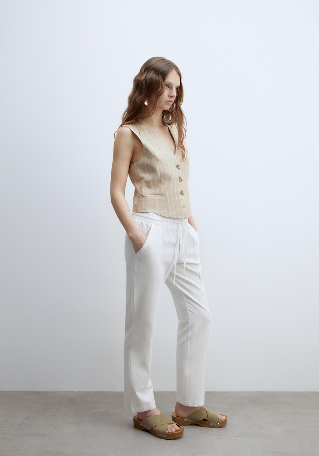 Sfera Loose Fit Linen Trousers - White 3 Shaws Department Stores