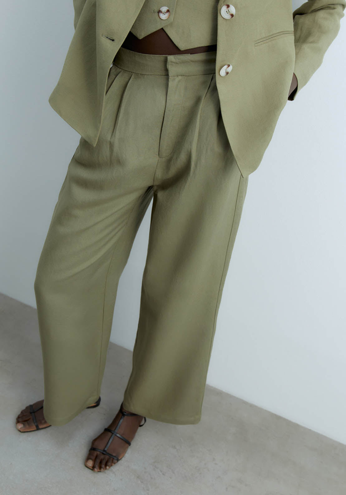 Sfera Formal Linen Trousers - Khaki 2 Shaws Department Stores