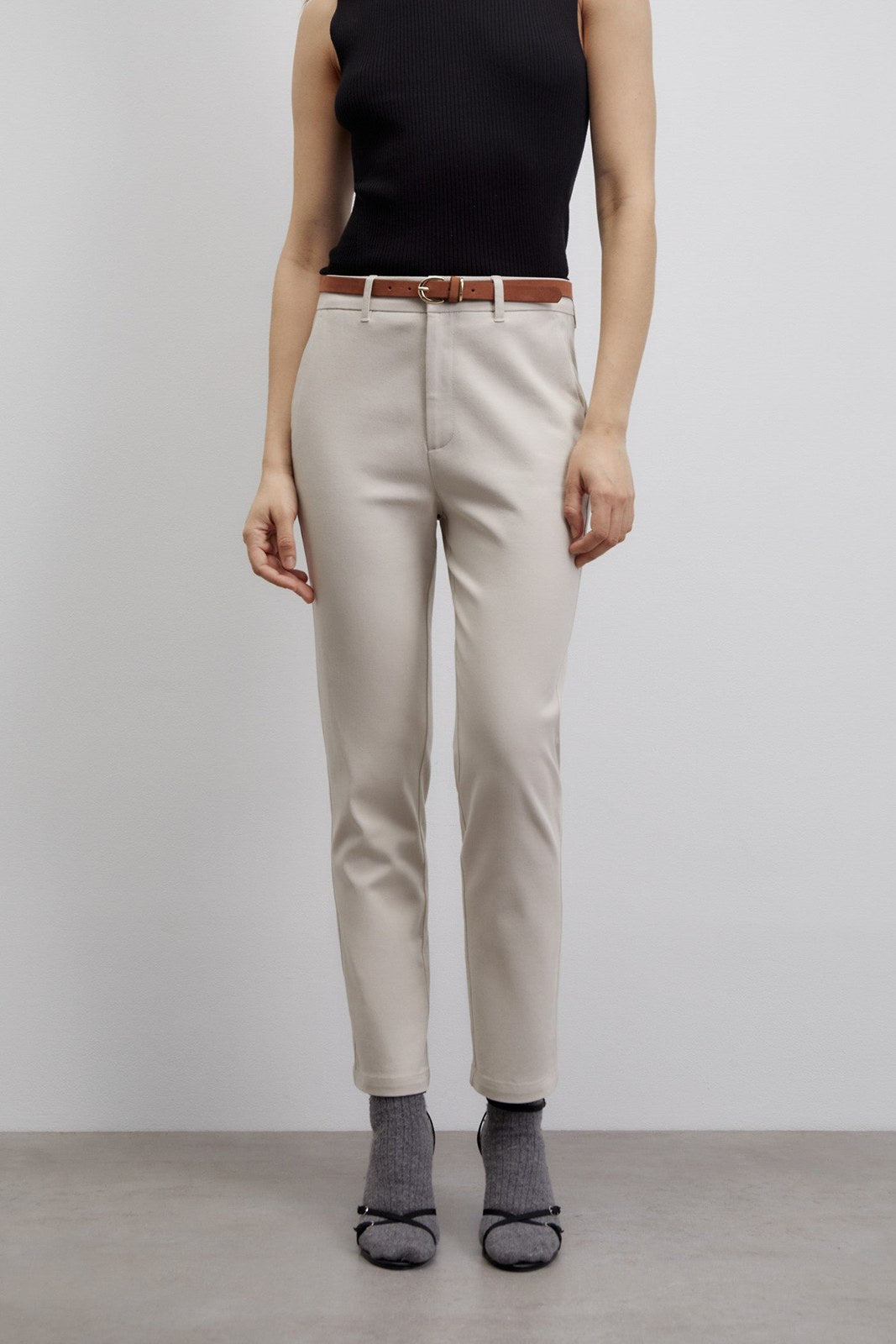 Sfera Belted chino trousers - Grey 1 Shaws Department Stores