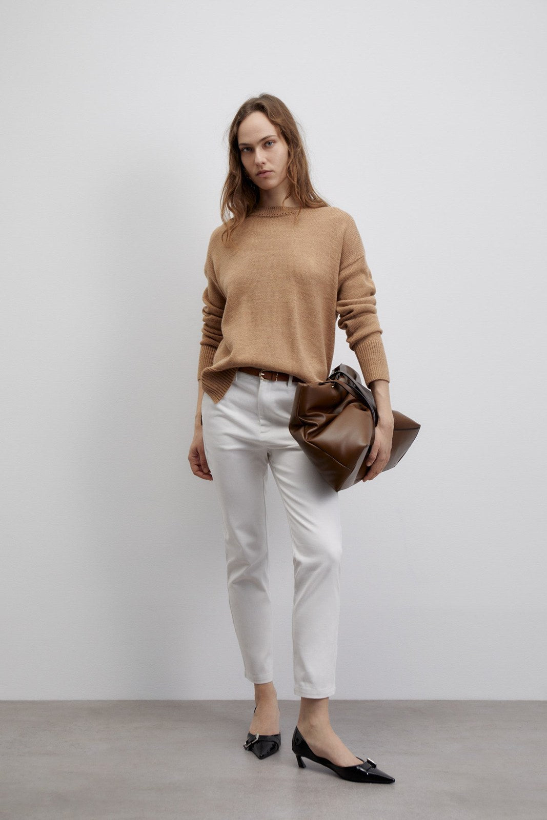Sfera Belted chino trousers - White 2 Shaws Department Stores