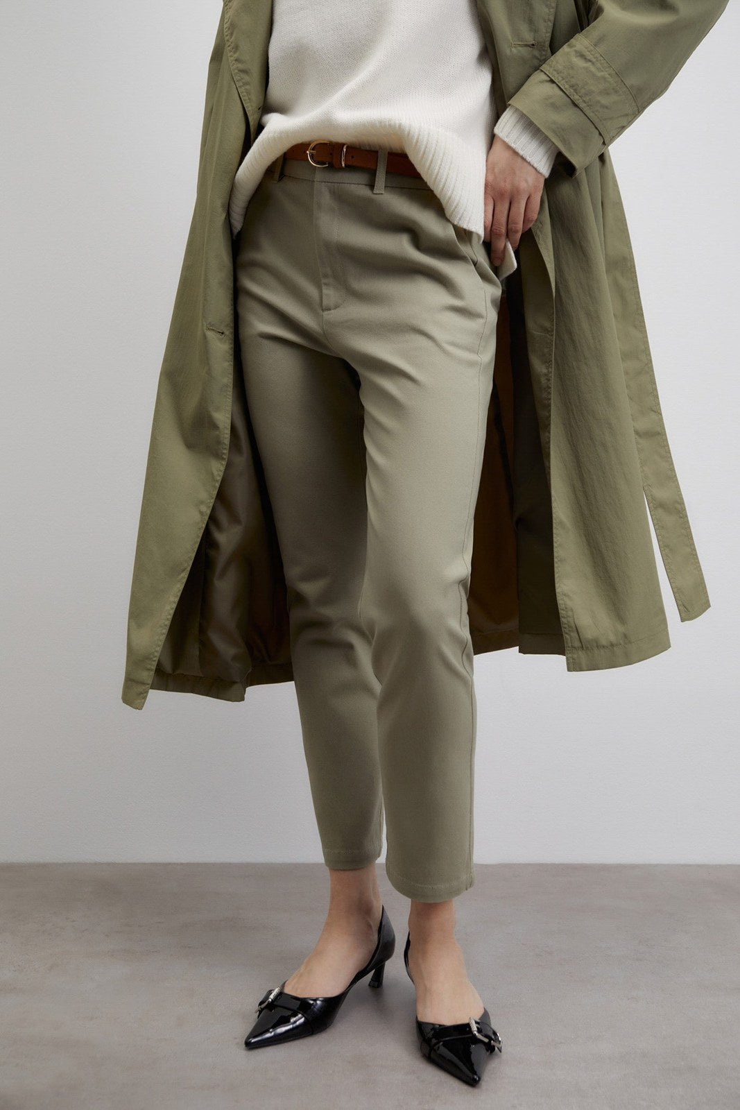 Sfera Belted chino trousers - Khaki 1 Shaws Department Stores