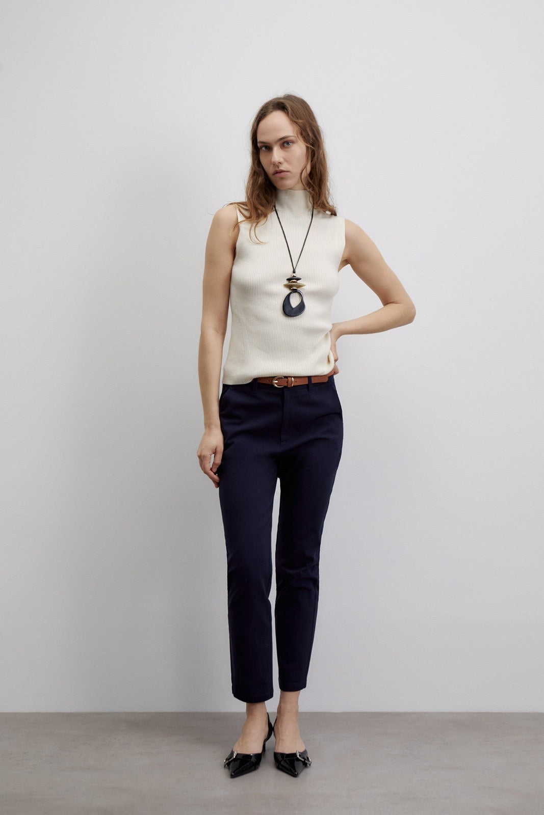 Sfera Belted chino trousers - Navy 2 Shaws Department Stores