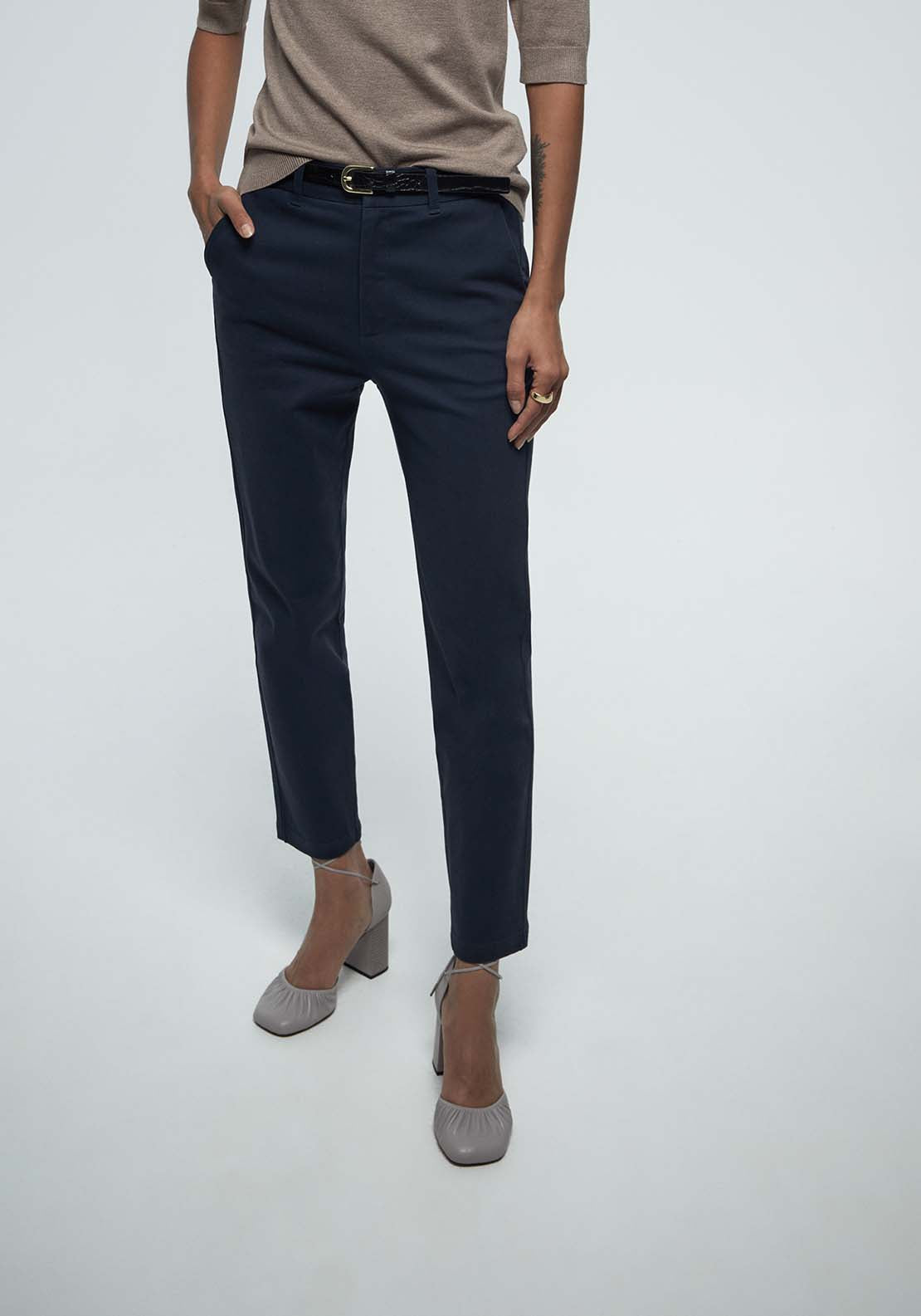 Belted Chino Trousers - Blue