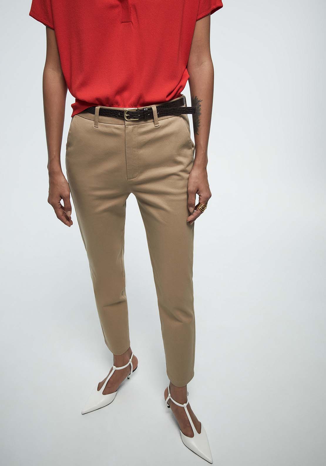 Belted Chino Trousers - Brown