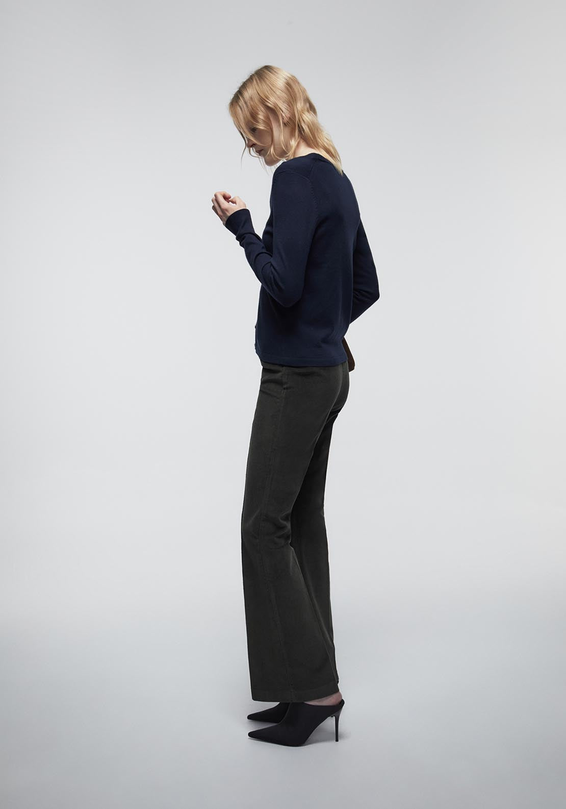 Sfera Flared Micro Corduroy Trousers - Green 3 Shaws Department Stores