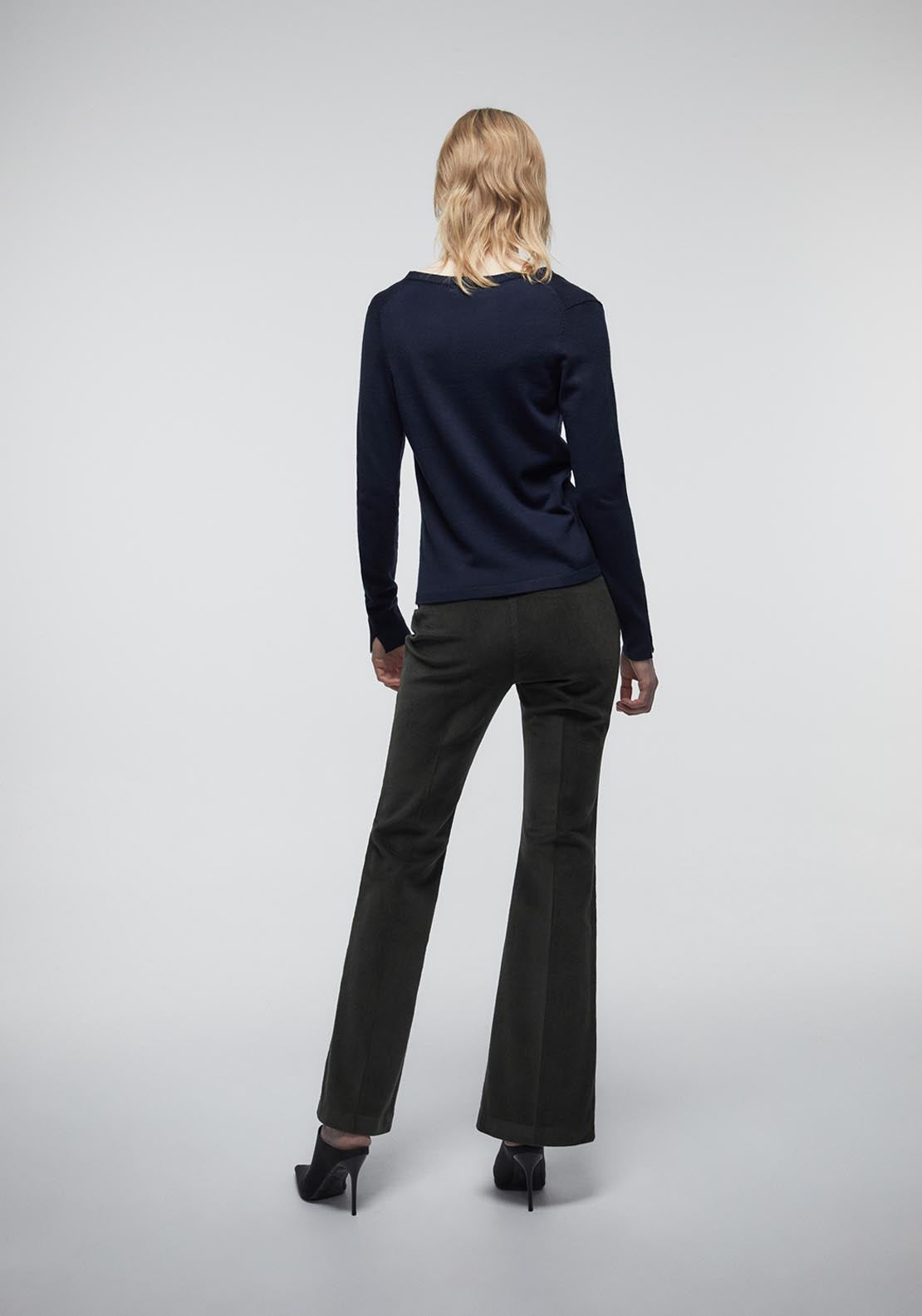 Sfera Flared Micro Corduroy Trousers - Green 2 Shaws Department Stores