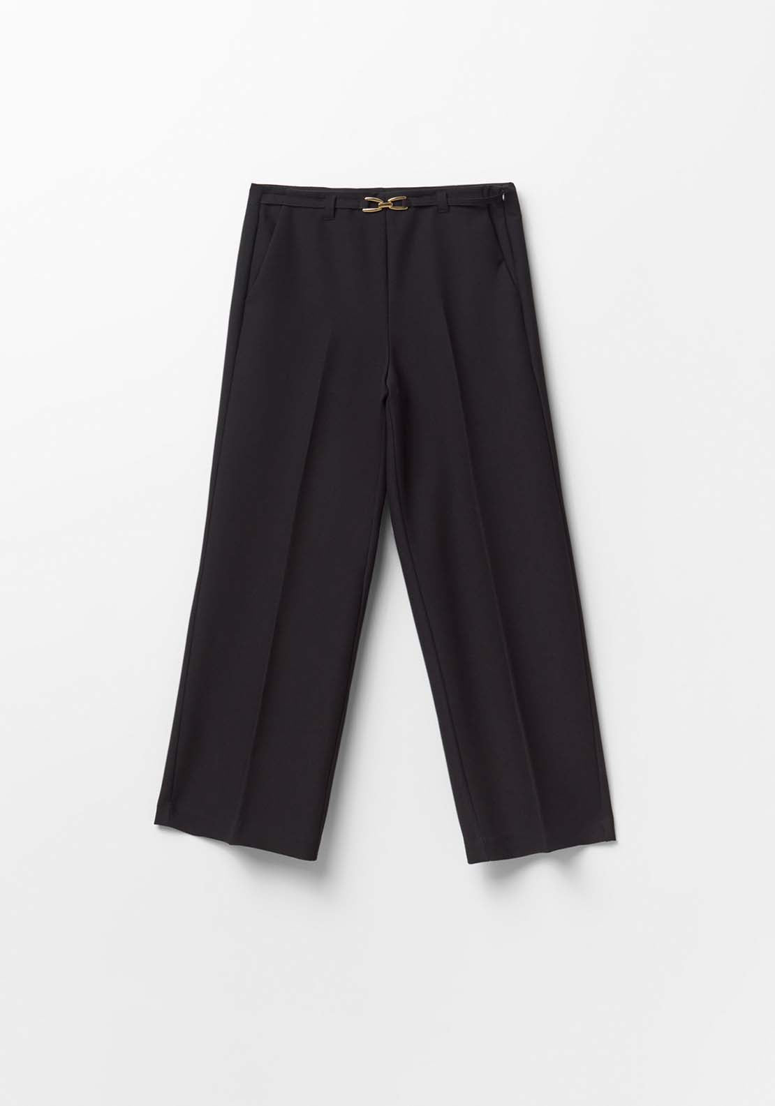 Buckle Detail Plain Trousers - Black