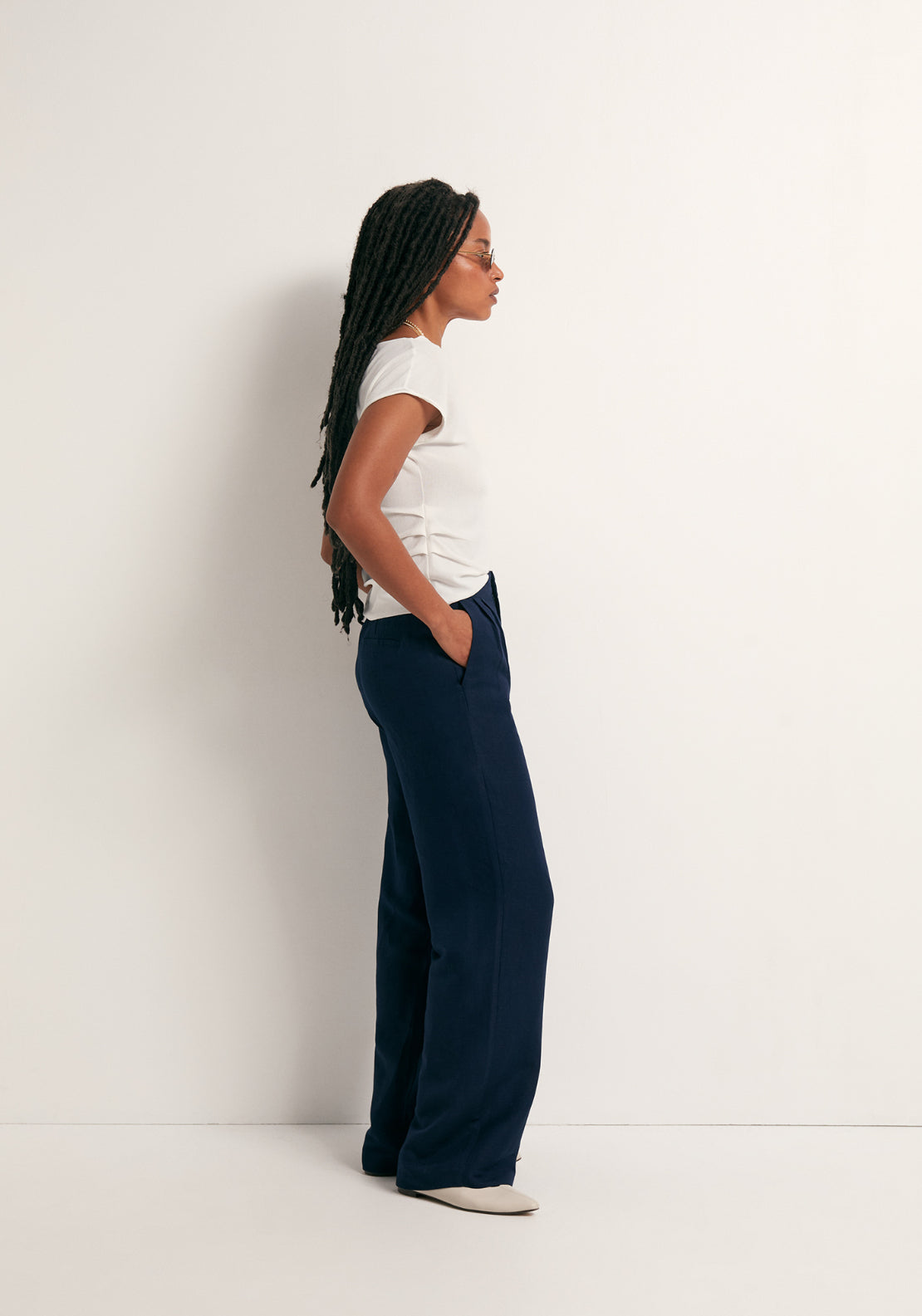 Pleated Formal Linen Trousers - Blue