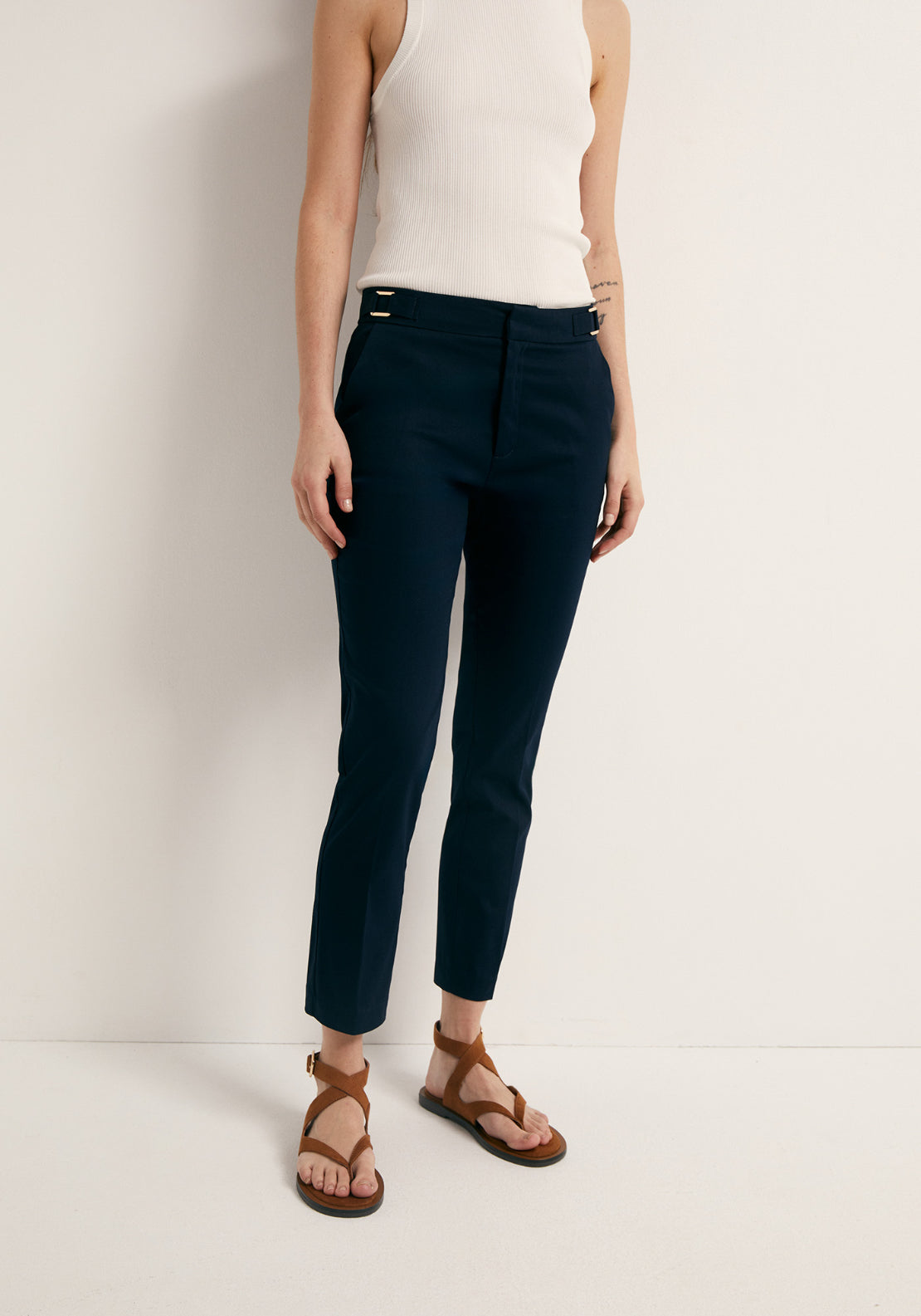 Buckle Detail Capri Trousers - Blue