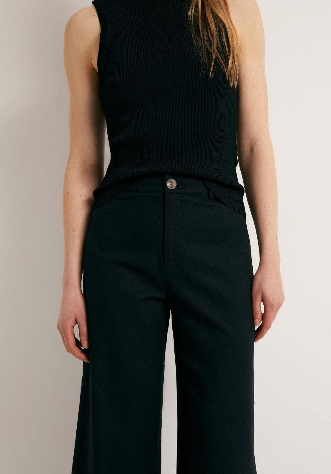 Linen Blend Culotte Trousers - Black
