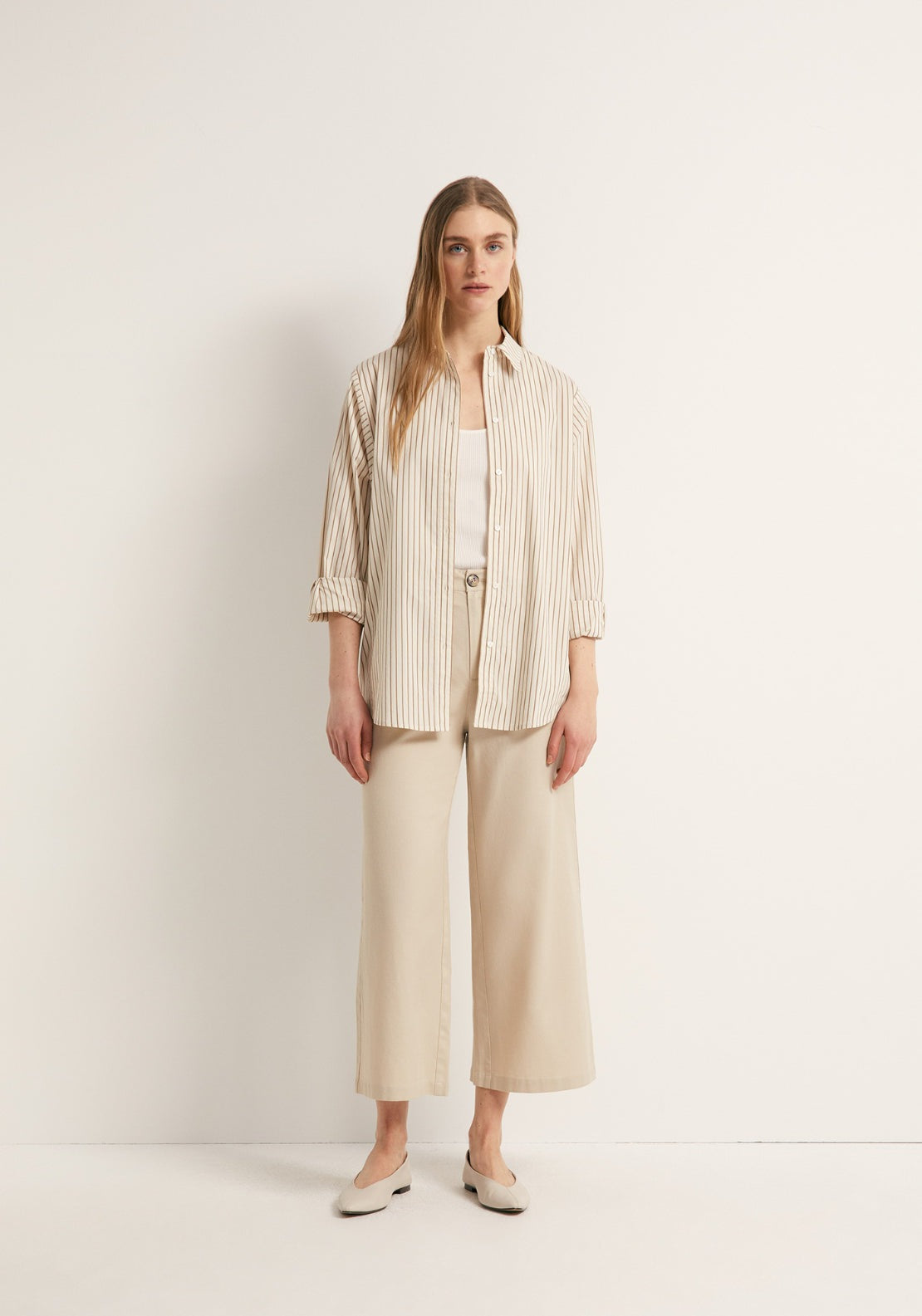 Linen Blend Culotte Trousers - Grey