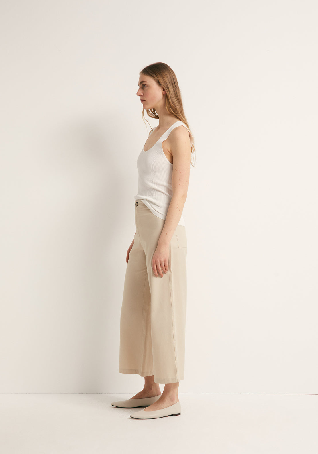 Linen Blend Culotte Trousers - Grey