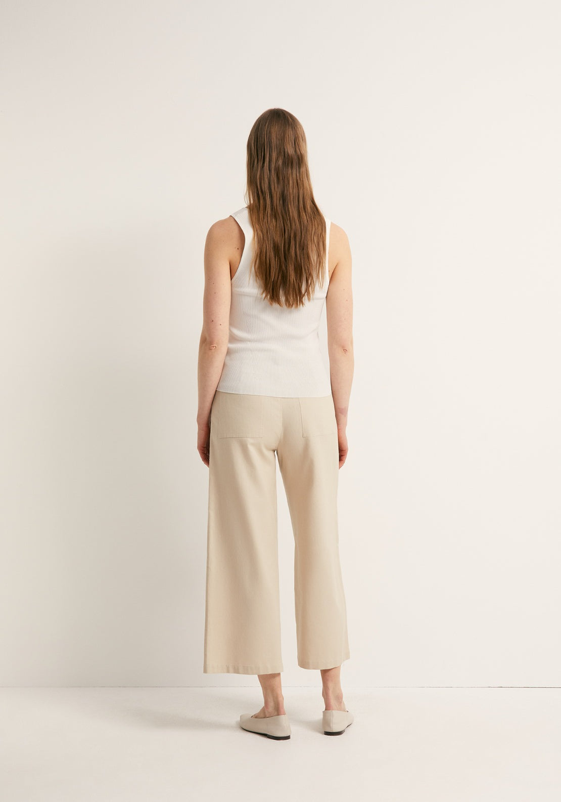 Linen Blend Culotte Trousers - Grey