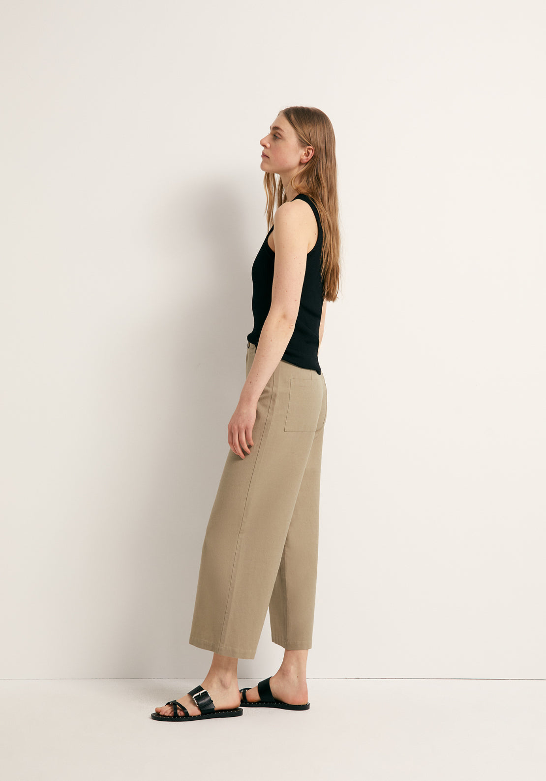 Linen Blend Culotte Trousers - Beige