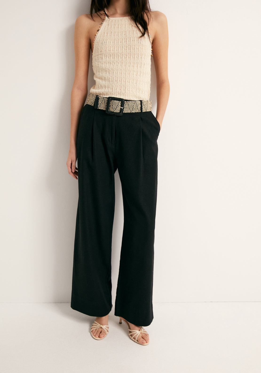 Linen Wide Leg Trousers - Black