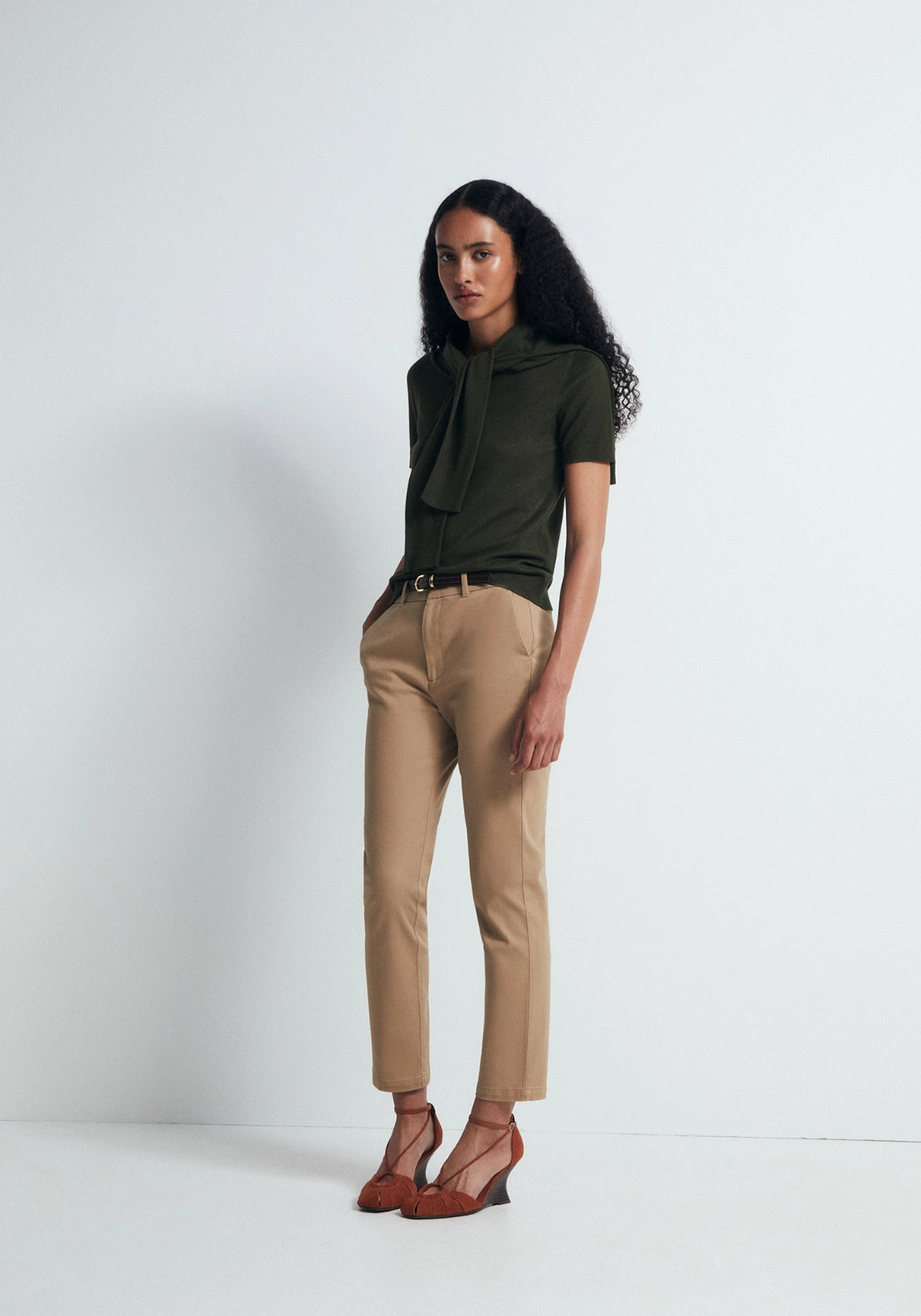 Belted Chino Trousers - Beige