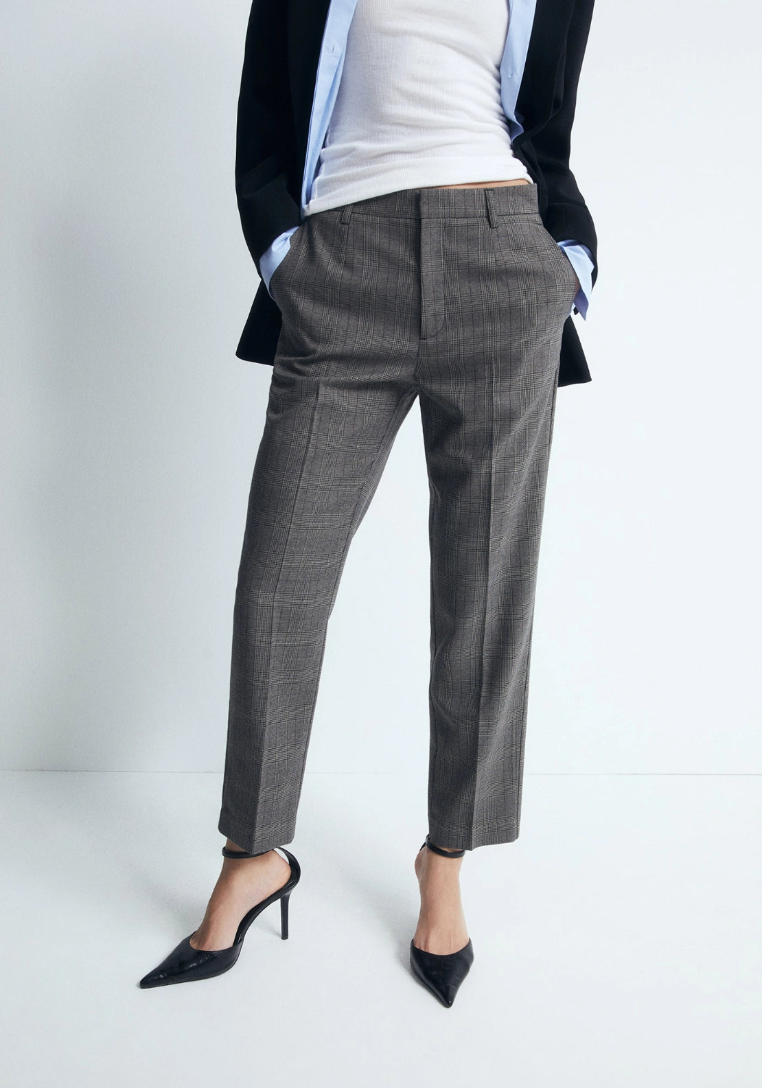 Straight Print Trousers - Grey