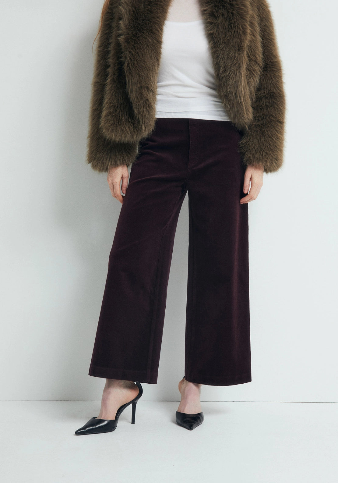 Corduroy Wide Leg Culottes - Eggplant